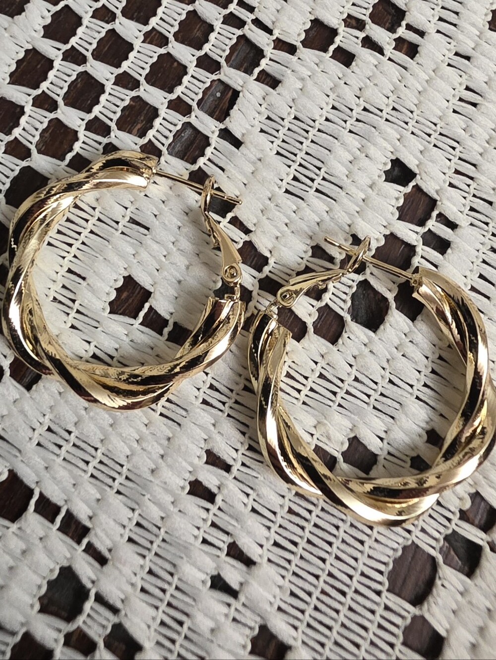 Vintage Gold Toned 925 Twisted Hoop Earrings